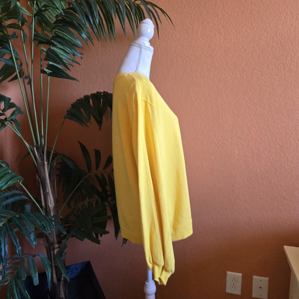 Disney Mickey Mouse Sweatshirt Yellow XL Balloon Sleeves Parks Crew Neck - Picture 3 of 9